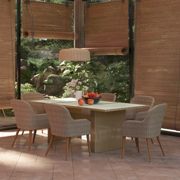 vidaXL 7-teilig Garten-Essgruppe Poly Rattan Braun, 3059484