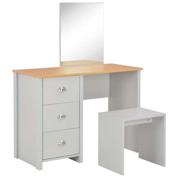 vidaXL Schminktisch mit Spiegel und Hocker Grau 104x45x131 cm, 283744