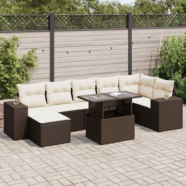 vidaXL 8-tlg. Garten-Sofagarnitur mit Kissen Braun Poly Rattan, 3326844