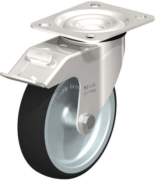 Blickle LEX-PATH 125G-FI Edelstahl-Lenkrolle mit Anschraubplatte & Feststeller, Thermoplastisches Polyurethan, Grau, 847076
