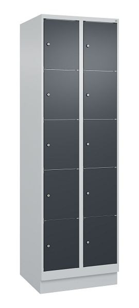C+P Schließfachschrank Classic PLUS, Sockel, 2 Abteile mit je 5 Fächern, 1950x600x500mm, 7035/7016, 080020-205 S10008