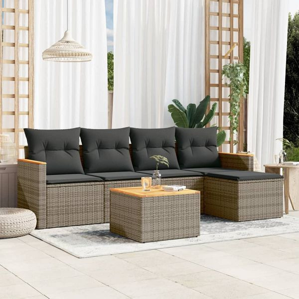 vidaXL 6-teilig Garten-Sofagarnitur mit Kissen Grau Poly Rattan, 3258329