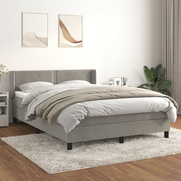 vidaXL Boxspringbett mit Matratze Hellgrau 140x190 cm Samt, 3130895
