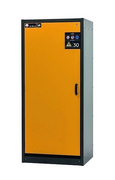 asecos Sicherheitsschrank Q-CLASSIC-30, Q30.195.086.WD in sicherheitsgelb RAL 1004 mit 5x Auszugswanne Standard (Edelstahl), 31008-060-30057