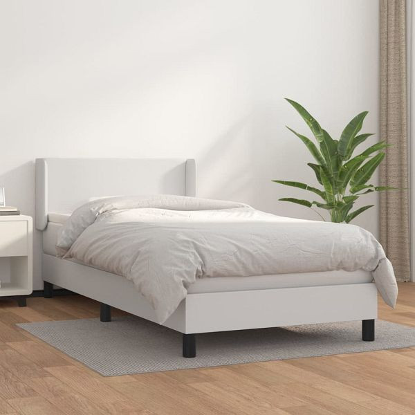 vidaXL Boxspringbett mit Matratze Weiß 90x200 cm Kunstleder, 3130638