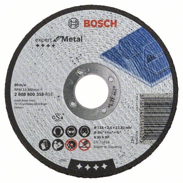 Bosch Trennscheibe gerade Expert for Metal A 30 S BF, 115 mm, 2,5 mm, VE: 25 Stück, 2608600318