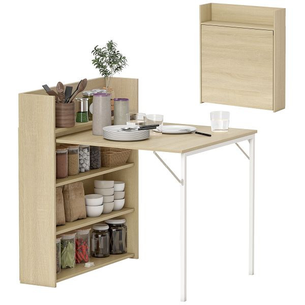 HOMCOM Esstisch Klappbar mit Regal, Industrie-Design, Platzsparend, Für Kleine Räume, 78,5 x 91 x 93 cm, Eiche, 83A-151V90AK