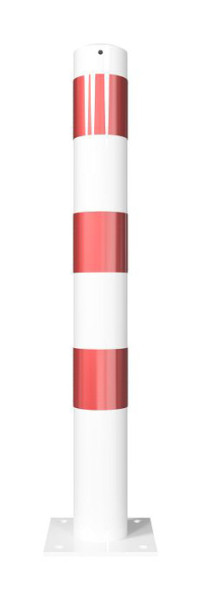 Schake Absperrpfosten Typ 491PB ortsfest, Ø 102mm, zum Aufdübeln, feuerverzinkt, weiß mit rot reflektierenden Streifen, mit 1 Öse, 491PB+1