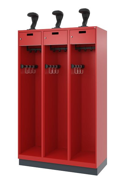 C+P Feuerwehrspind Evolo, Modell PRAKTUS, 3 Abteile, H1950xB1200xT500 mm, Feuerrot, Sockel, 0492015-32 S10011