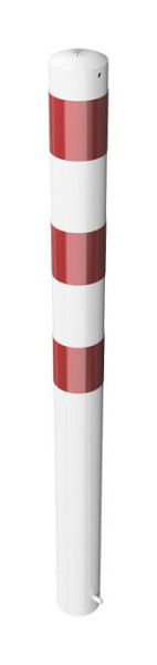 Schake Absperrpfosten Typ 491B ortsfest, Ø 102mm, zum Einbetonieren, feuerverzinkt, weiß mit rot reflektierenden Streifen, mit 1 Öse, 491B+1