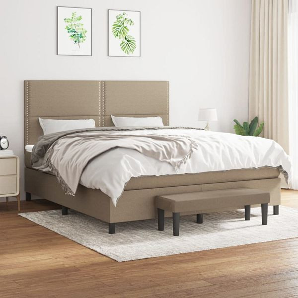 vidaXL Boxspringbett mit Matratze Taupe 180x200 cm Stoff, 3136537