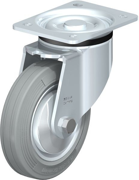 Blickle LK-RD 162R-VLI-FA Stahlblech-Lenkrolle, schwere Ausführung, mit Anschraubplatte, Zweikomponenten-Vollgummi, Grau, 750467