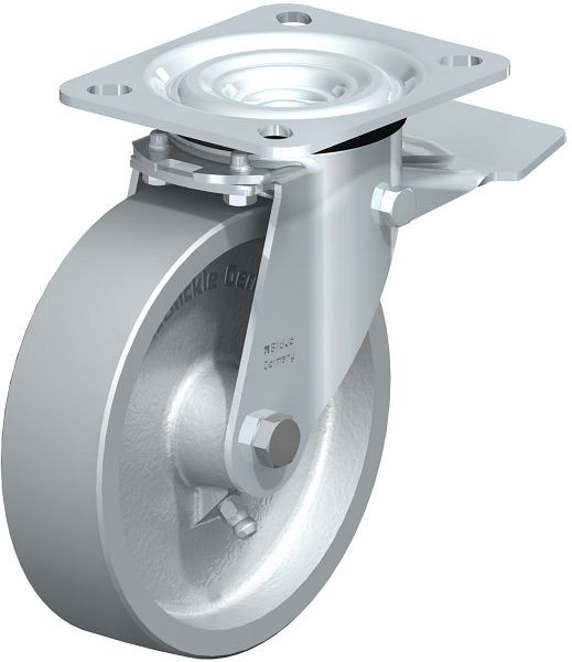 Blickle L-G 125G-ST Stahlblech-Lenkrolle, mittelschwere Ausführung, mit Anschraubplatte & Feststeller, Guss, Grau, 11940