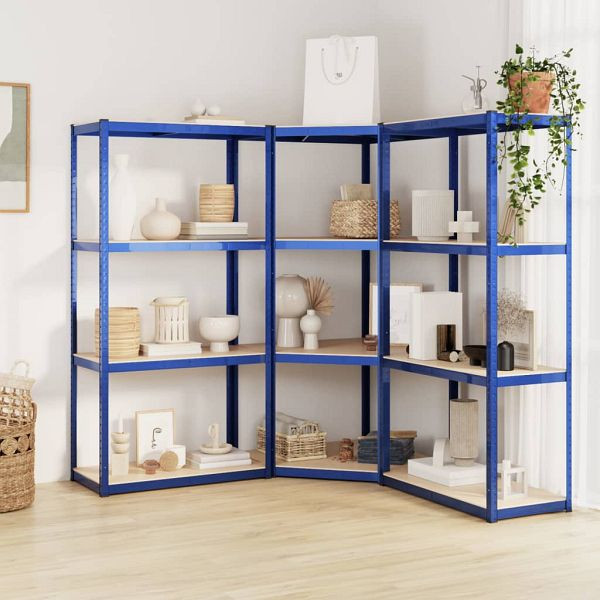 vidaXL Regale mit 4 Böden 3 Stück Blau Stahl & Holzwerkstoff, 3154148