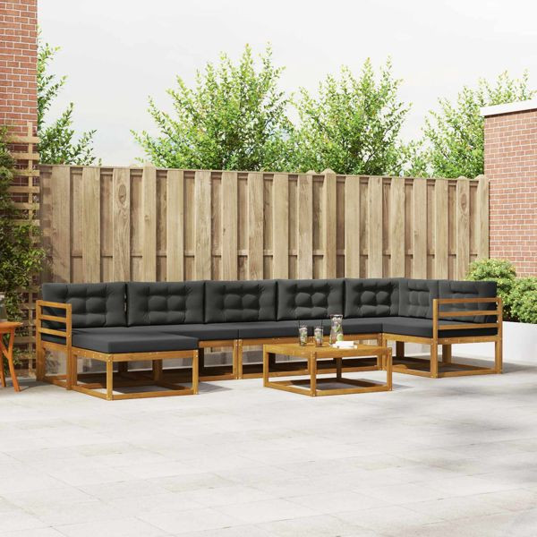 vidaXL Outdoor-Sofagarnitur mit Kissen 8-teilig Natur und Anthrazit, 3367915