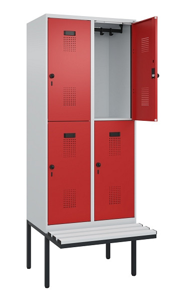C+P Doppelstock-Spind Evolo PLUS, Bank, 4 Fächer, 2120x800x815mm, 7035/3000, Drehriegel, Sitzfläche Kunststoff, 0493407-22 S10084