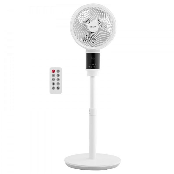 VEVOR Standventilator, 80° oszillierend, leiser Gleichstrommotor, Fernbedienung, 9 Geschwindigkeiten, Timer, höhenverstellbar, JYSLLSFS9INCHX4BC001V2