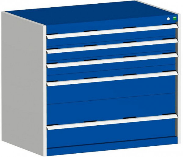 bott cubio Schubladenschrank bestückt mit 5 Schwerlastschubladen BxTxH: 1050 x 650 x 900 mm, RAL 7035/5010, 40021018.11V