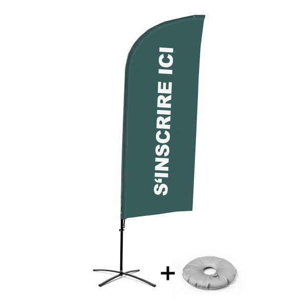 Showdown Displays Beachflag Alu Wind Komplett-Set Hier Anmelden Grau Französisch Kreuzständer, BFAW310-CB30-WB-I598