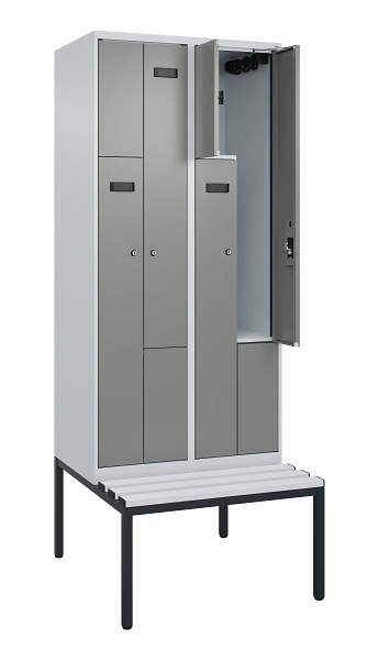 C+P Z-Spind Evolo PLUS, Bank, 4 Fächer, 2120x800x815mm, 7035/0004, Zylinderschloss, Sitzfläche Kunststoff, Sitzbank, 0490537-224 S10095