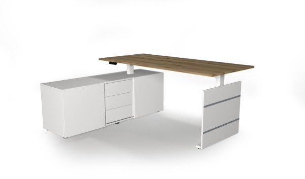 Kerkmann Komplettarbeitsplatz Move 3 elektisch höhenverstellbar, B x 1800 x T 800 x H 740 mm, Ausführung links, Weiß/Asteiche, 103844.2