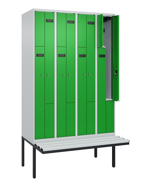 C+P Z-Spind Evolo PLUS, Bank, 8 Fächer, 2120x1200x815mm, 7035/6037, Zylinderschloss, Material Sitzfläche Kunststoff, 0490437-408 S10092