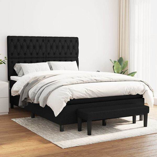 vidaXL Boxspringbett mit Matratze Schwarz 140x200 cm Stoff, 3136839