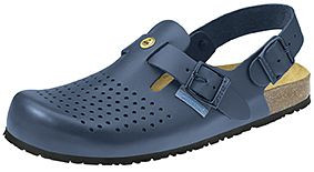 ABEBA ESD-Berufsschuhe Nature Clog nachtblau ESD, OB, Ristbereich verstellbar, Fersenriemen feststehend, verstellbar, Glattleder, perforiert, 4045-42