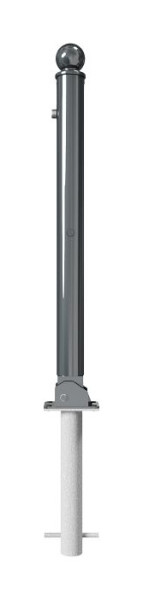 Schake Absperrstilpfosten Typ 474UZHB umlegbar, mit Profilzylinder, zum Einbetonieren, Ø 76mm, mit Kugelkopf, RAL 7016, mit 1 Öse, 474UZHB+1