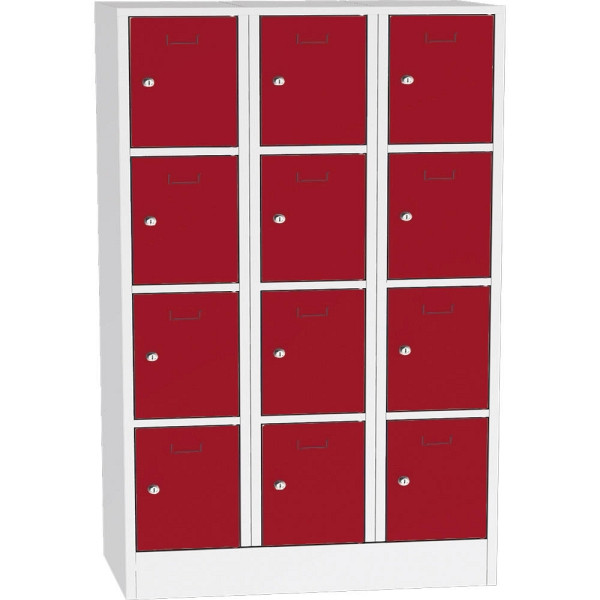 Deskin Schließfach-Stahlschrank SYSTEM SP1 COLOR, Korpus Lichtgrau, Türen Feuerrot, H 1850 x B 1200 x T 500 mm, Zylinderschloss, 350 mm, 282103