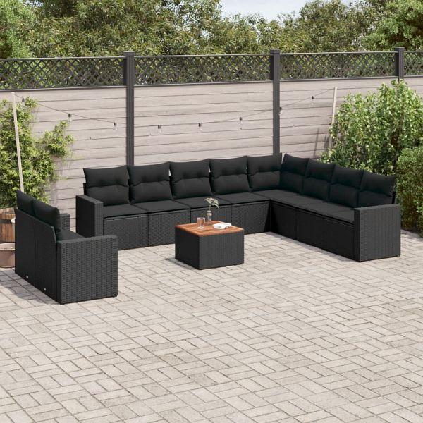 vidaXL 11-teilig Garten-Sofagarnitur mit Kissen Schwarz Poly Rattan, 3256524