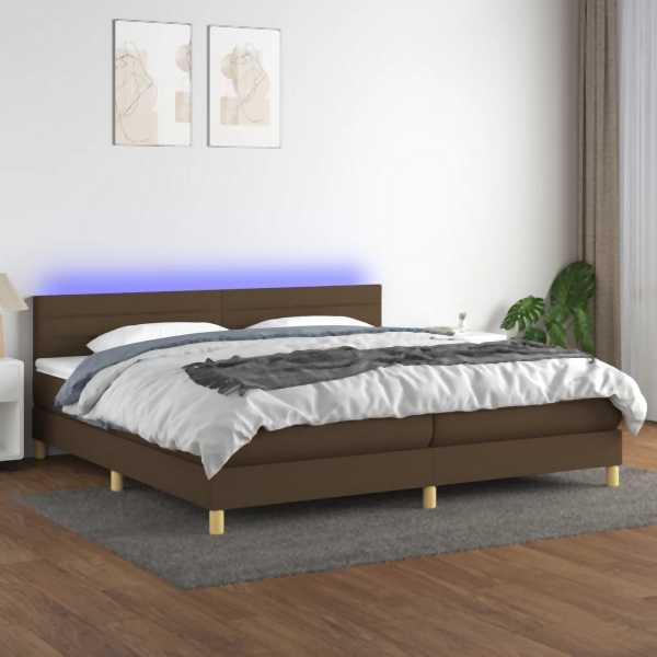 vidaXL Boxspringbett mit Matratze & LED Dunkelbraun 200x200 cm Stoff, 3133824