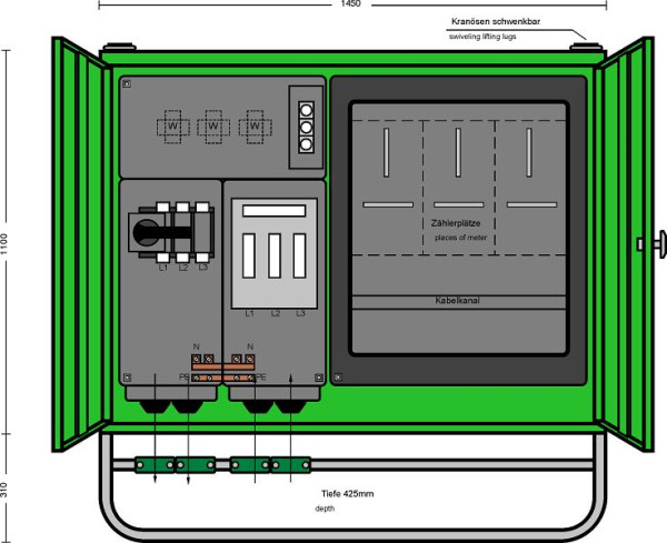 Elektra Tailfingen Anschlussschrank 277 kVA mit Wandlermessung mit 1 NH Abgang, A 400A, 185456
