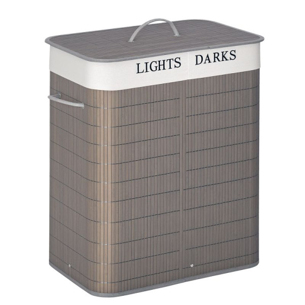 HOMCOM 100L Wäschekorb mit 3 Griffen, mit waschbarem Wäschesack, Bambus, Polyester, 850-144GY