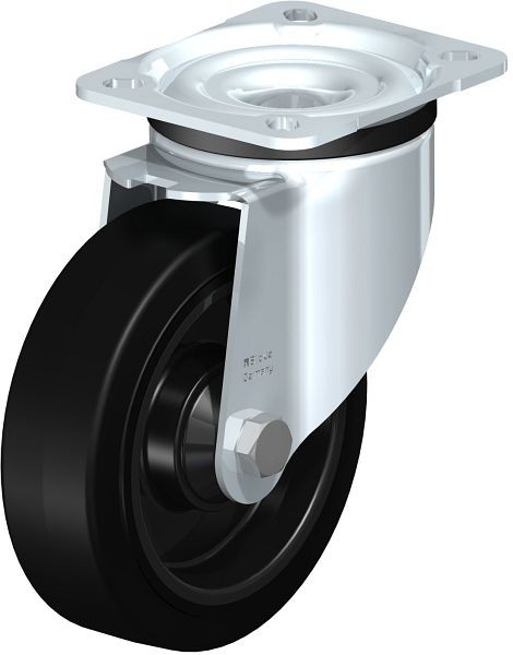 Blickle LK-POEV 125K-1 Stahlblech-Lenkrolle, schwere Ausführung, mit Anschraubplatte, Elastik-Vollgummi, Schwarz, 263210