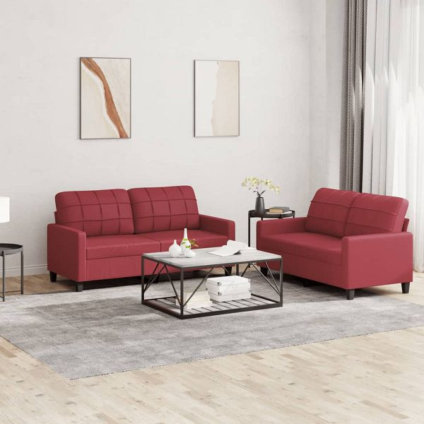 vidaXL 2-teilig Sofagarnitur mit Kissen Weinrot Kunstleder, 3201361