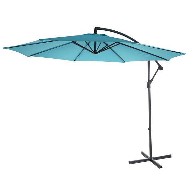 Mendler Ampelschirm Acerra, Sonnenschirm Sonnenschutz, Ø 3m neigbar, Polyester/Stahl 11kg, türkis-blau ohne Ständer, 46813