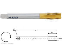 BAER HSSE-TIN Maschinengewindebohrer Form B - MF 12 x 1,0 - DIN 374 Hohe Standzeit, 120425005