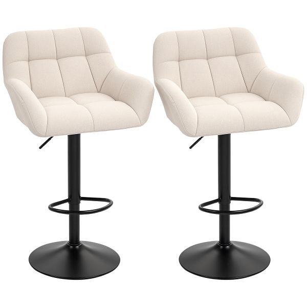 HOMCOM Barhocker 2er-Set Retro-Design höhenverstellbar Kunstleder Leinenoptik Creme + Schwarz, 835-760V01CW