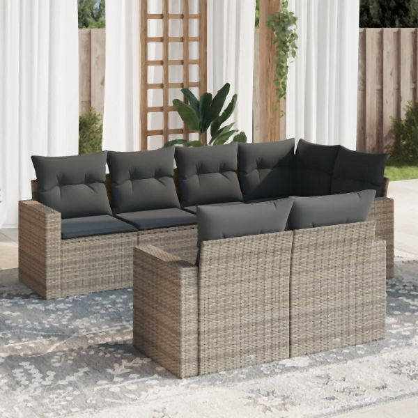 vidaXL 7-tlg. Garten-Sofagarnitur mit Kissen Grau Poly Rattan, 3251547