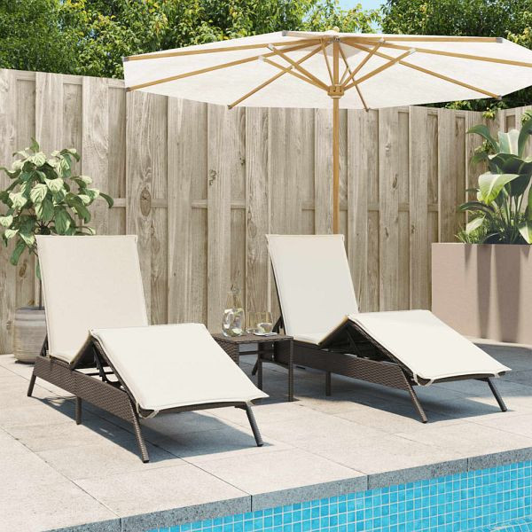 vidaXL Sonnenliegen 2 Stück mit Tisch Braun Poly Rattan, 4002711