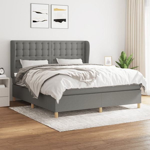 vidaXL Boxspringbett mit Matratze Dunkelgrau 160x200 cm Stoff, 3128854