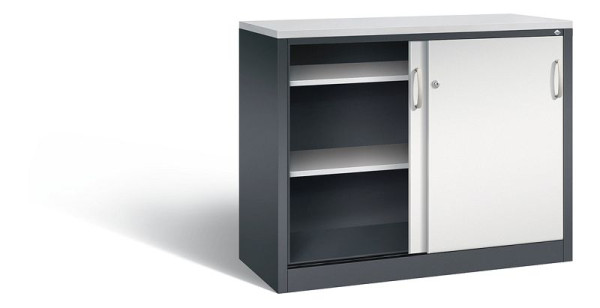 C+P Sideboard mit Schiebetüren Acurado, H1000xB1200xT500mm, Farbe: Schwarzgrau / Lichtgrau, Bügelgriff, 2056-00 S10136