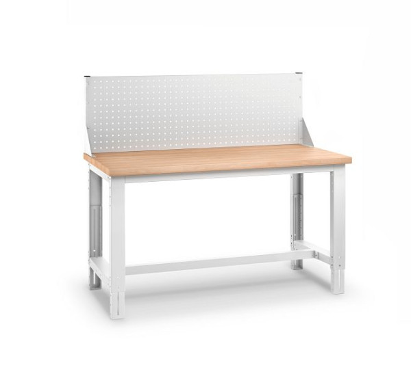 bott cubio Werkbank mit Aufsatzrahmen Lochplatte, 11 Perfohalter, Multiplex BxTxH: 2000 x 750mm x 740-1140 mm, Multiplex RAL 7035, 41003554.16V