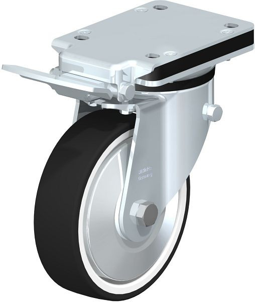 Blickle LK-POTH 160K-IS-FA Stahlblech-Lenkrolle, schwere Ausführung, mit Anschraubplatte & Feststeller, Thermoplastisches Polyurethan, Grau, 750437