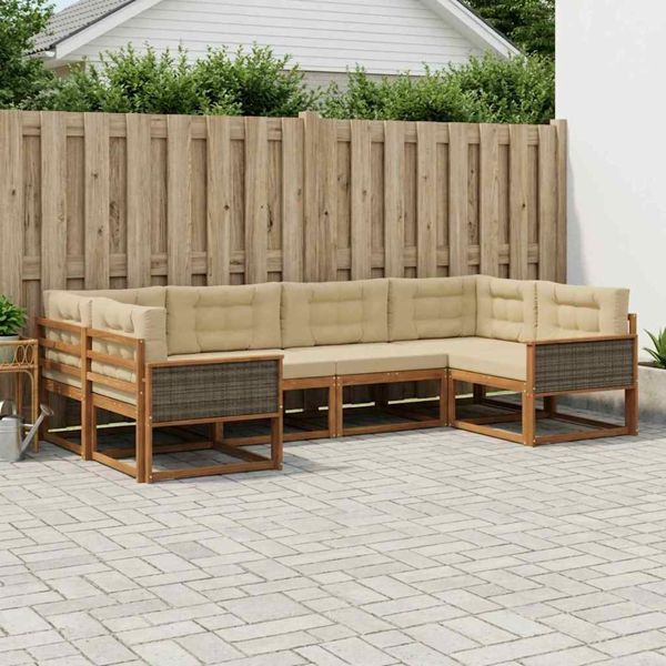 vidaXL Outdoor-Sofagarnitur mit Kissen 6-teilig Natur und Beige, 3382841