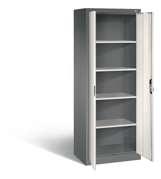 C+P Büroschrank Acurado, H1950xB700xT500mm, Farbe: Vulkangrau / Perlweiß, Muldengriff, 5 OH, 9237-000 S10432