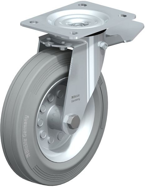 Blickle LE-VE 200R-ST-SG Stahlblech-Lenkrolle mit Anschraubplatte & Feststeller, Vollgummi, Grau, 662353