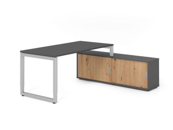 Hammerbacher Aufsatz-Schreibtisch RSE16, 160x80cm, Platte: Graphit, 25mm dick, Rahmen Silber, höheneinstellbar, Graphit / Asteiche, VRSE16SB/G/S/G/R