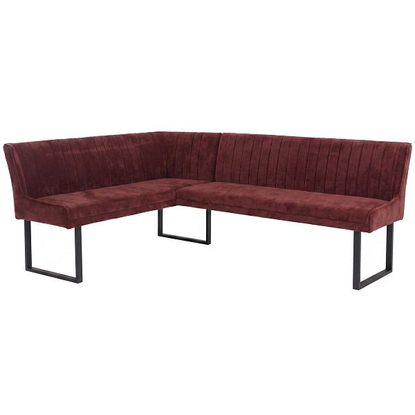 Mendler Eckbank HWC-O82, Esszimmerbank Bank, Öko-Tex (310g/m²) Chenille Stoff/Textil Metall 159x210cm, rot, 153546